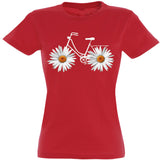 Camiseta mujer cuello redondo - Bicicleta margaritas.