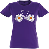 Camiseta mujer cuello redondo - Bicicleta margaritas.